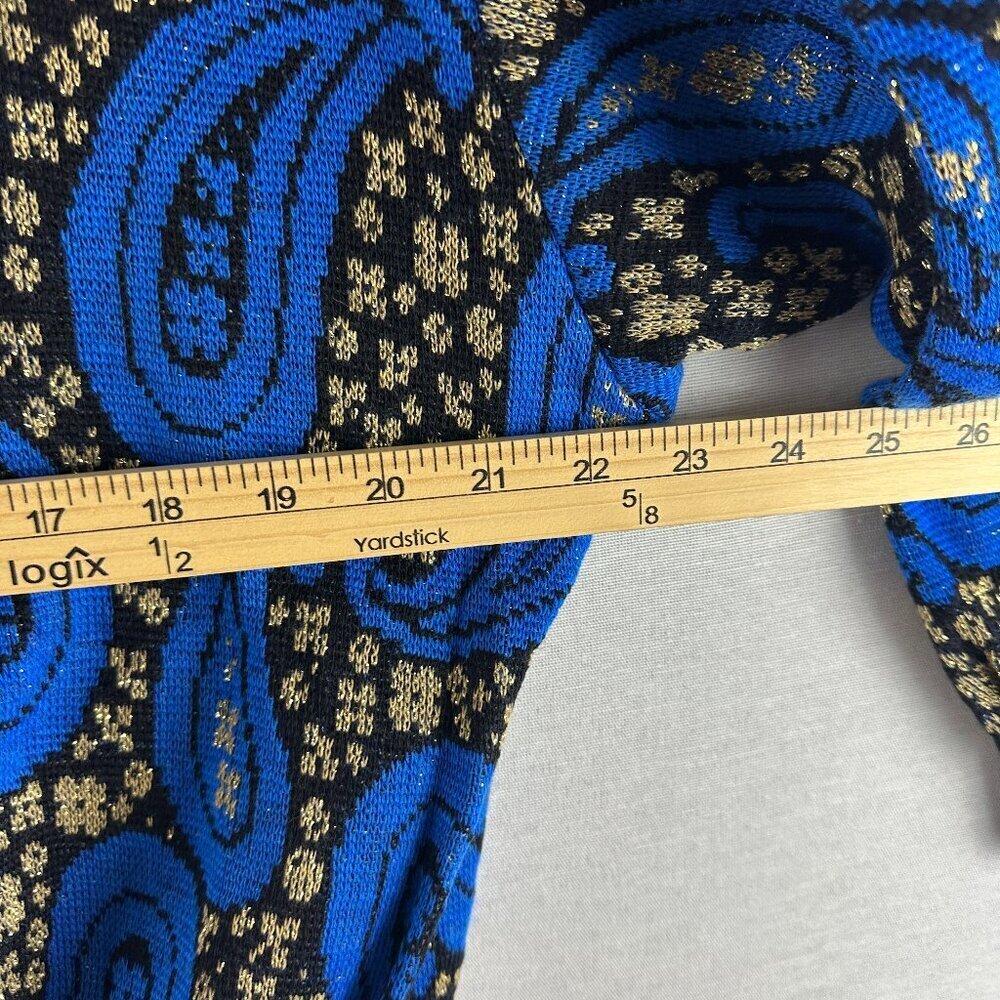 TOP NOTCH WOMEN'S VINTAGE PULLOVER SWEATER BLUE, BLACK & GOLD PAISLEY DESIGN XL - Picture 6 of 8